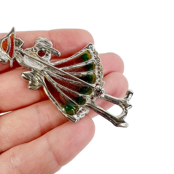 Silver Tone & Enamel Stained Glass Garden Party Lady Brooch Pin - Picture 5 of 7